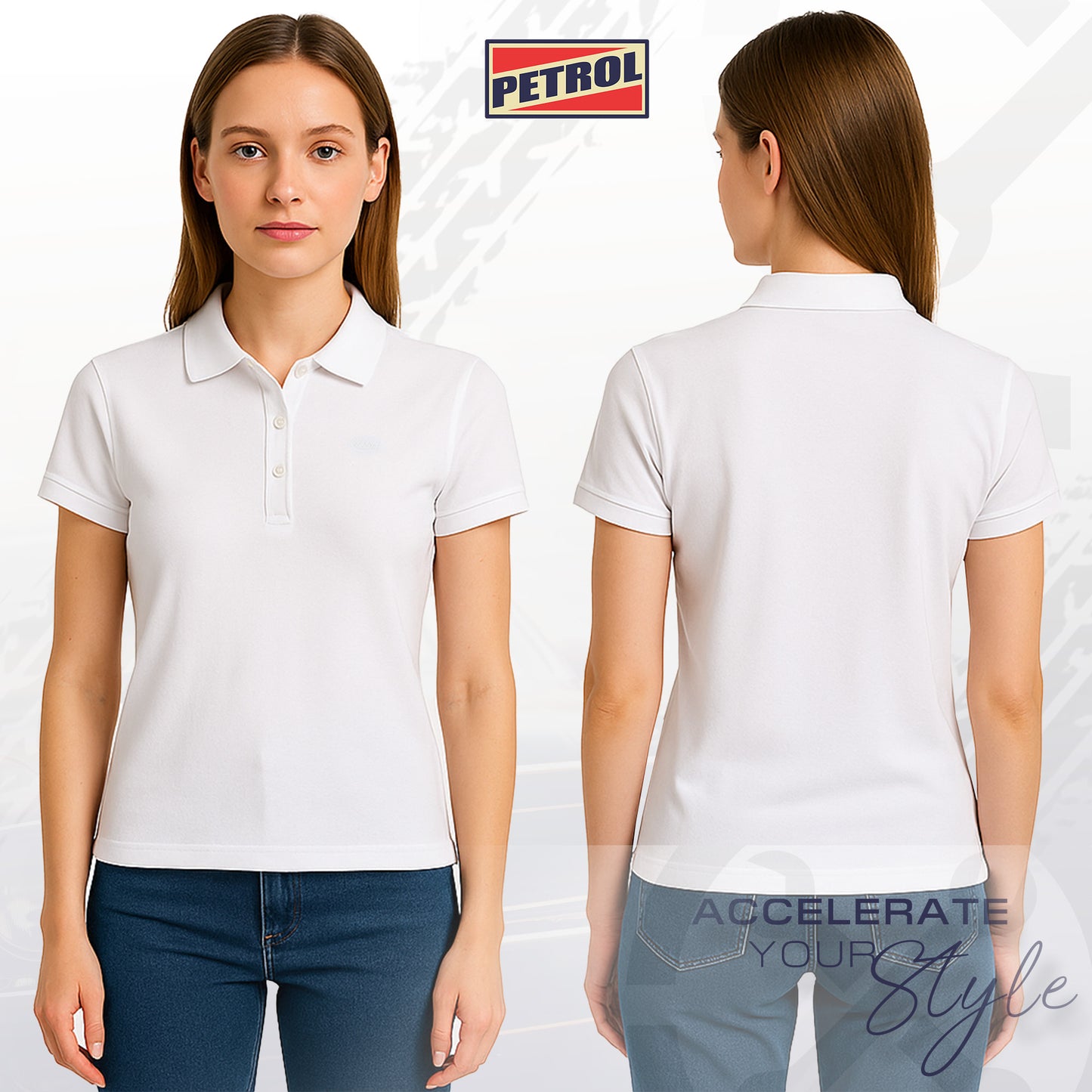 Petrol Ladies Basic Collared Regular Fitting 177870-U (White)