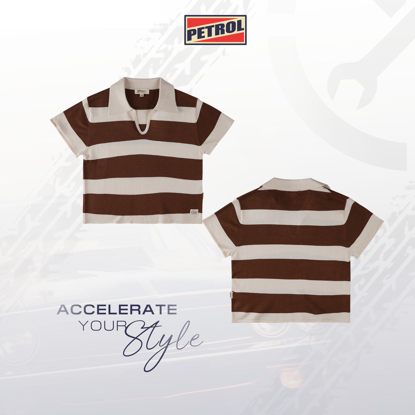 Petrol Ladies Basic Collared Crop Fitting 169411 (Brown)