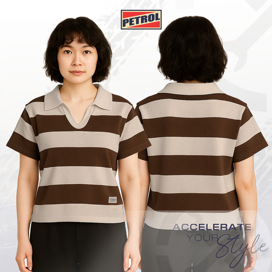 Petrol Ladies Basic Collared Crop Fitting 169411 (Brown)