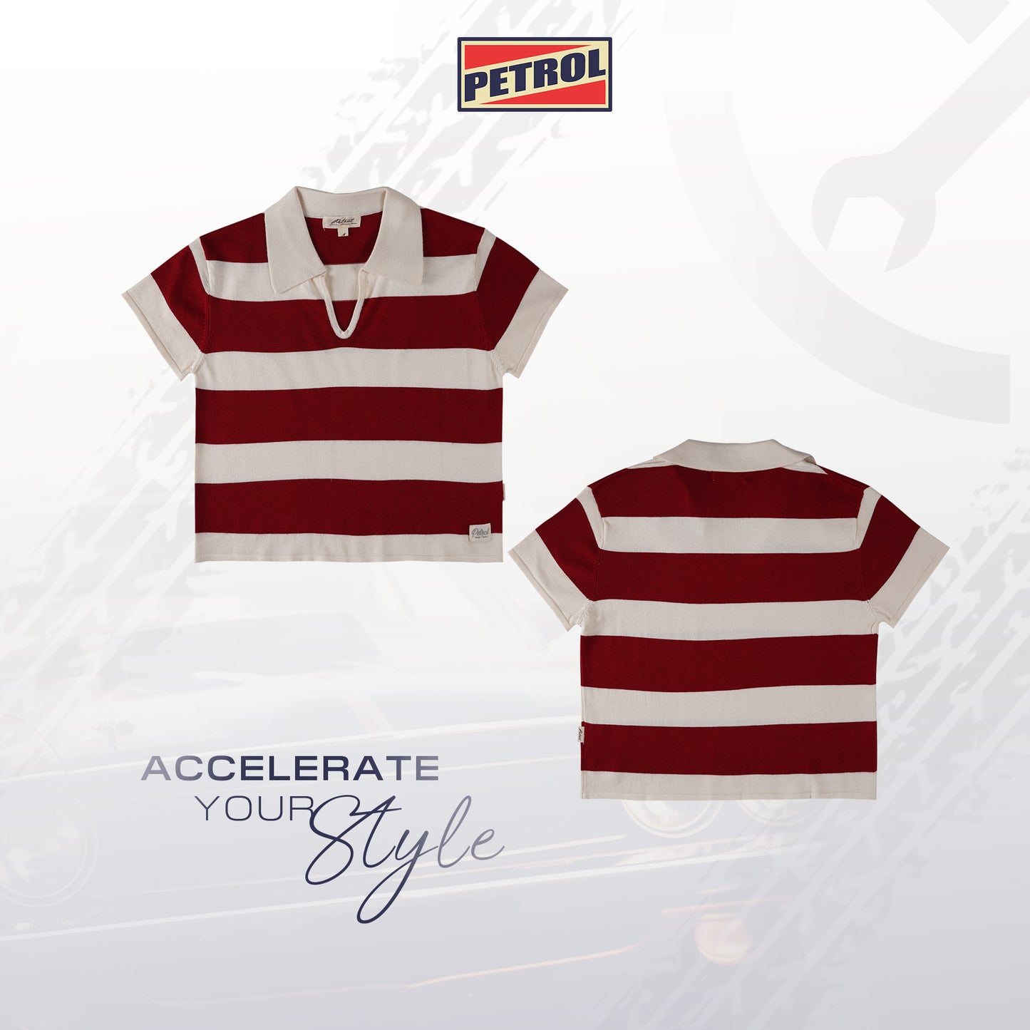 Petrol Ladies Basic Collared Crop Fitting 169411 (Crimson)