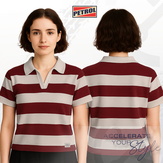 Petrol Ladies Basic Collared Crop Fitting 169411 (Crimson)