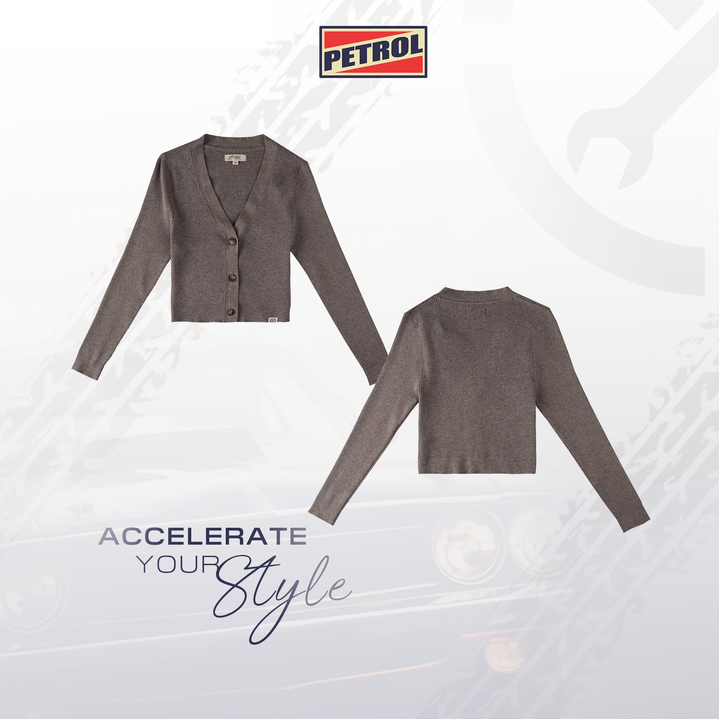 Petrol Ladies Basic Knitted Jacket Crop Fitting 188869 (Brown)