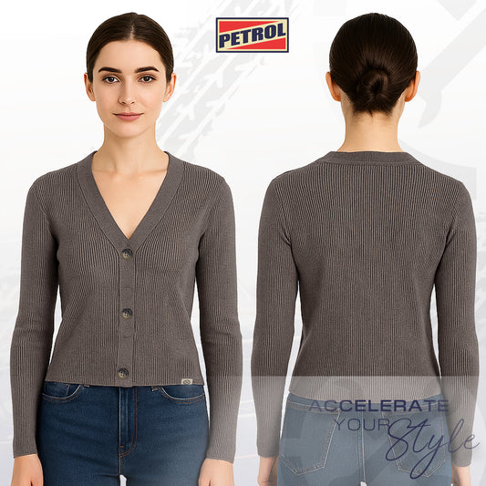 Petrol Ladies Basic Knitted Jacket Crop Fitting 188869 (Brown)