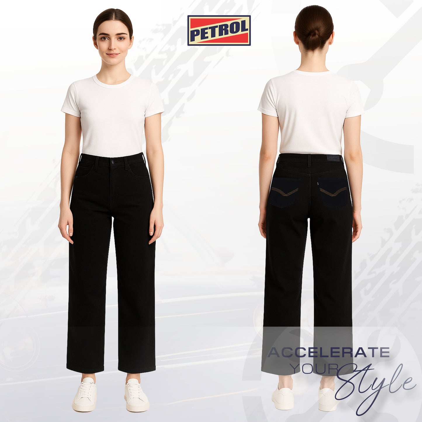 Petrol Ladies Basic Denim Wide-Straight Fitting 190780-U (Black)