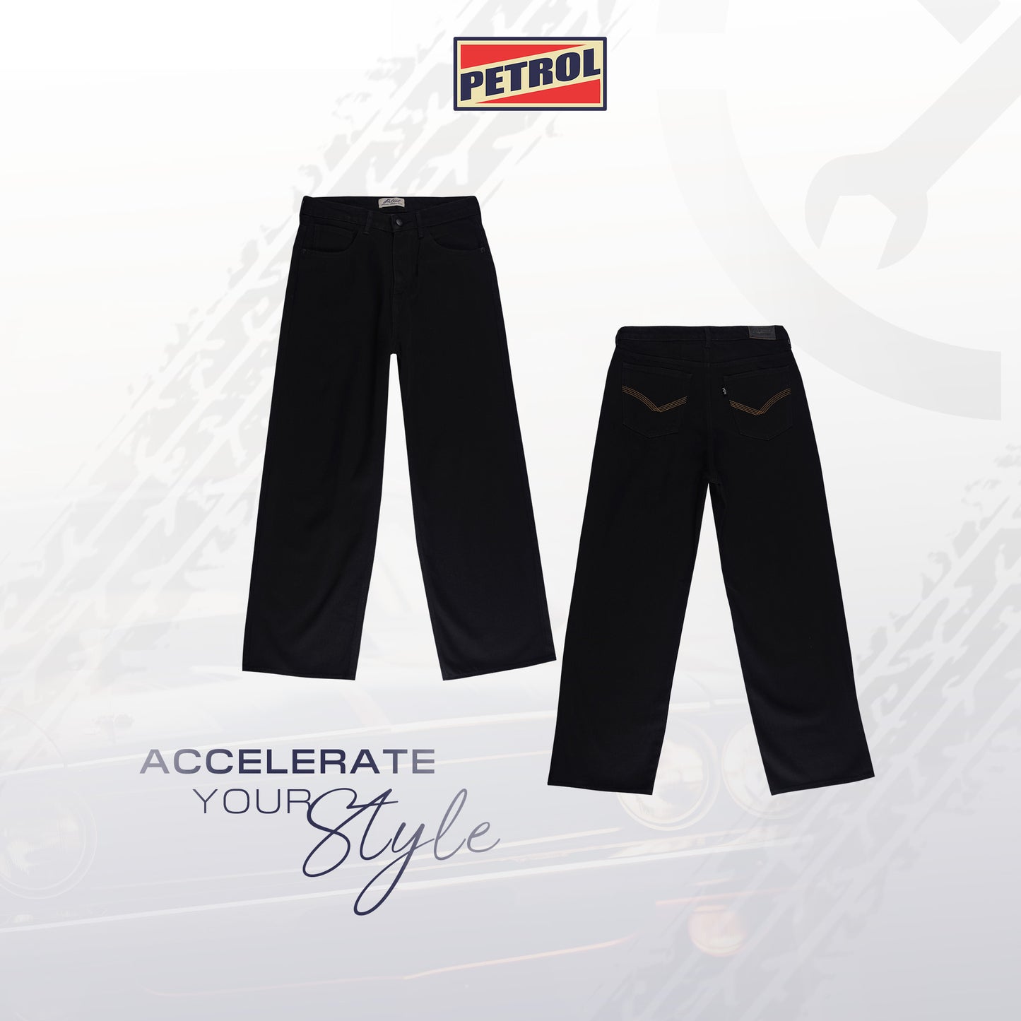 Petrol Ladies Basic Denim Wide-Straight Fitting 190780-U (Black)