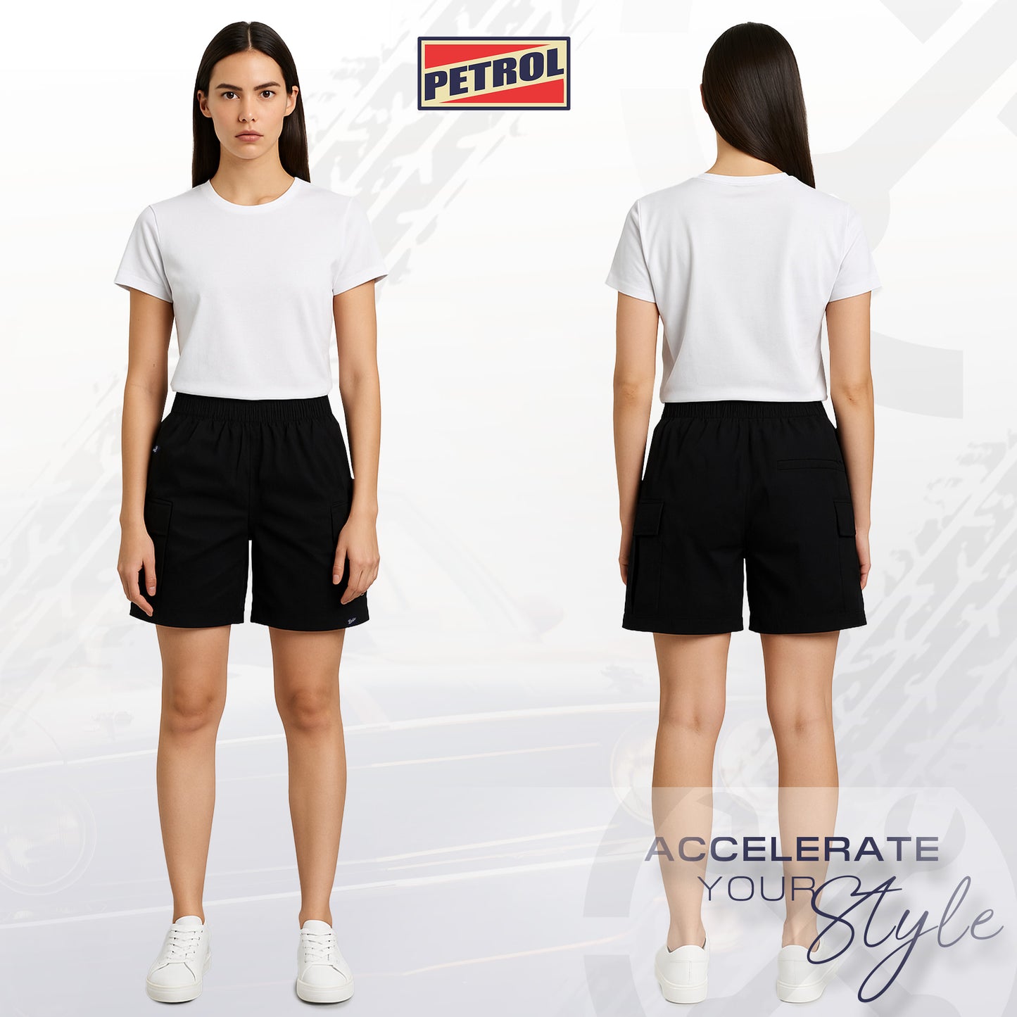 Petrol Ladies Basic Non-Denim Cargo Short Mid-Rise Fitting 180762 (Black)