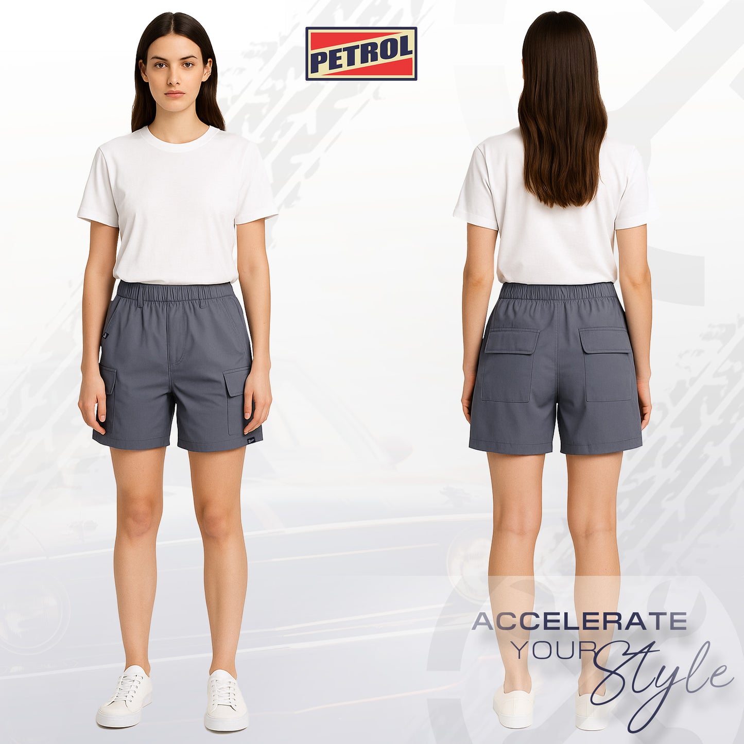 Petrol Ladies Basic Non-Denim Cargo Short Mid-Rise Fitting 180762 (Light Gray)