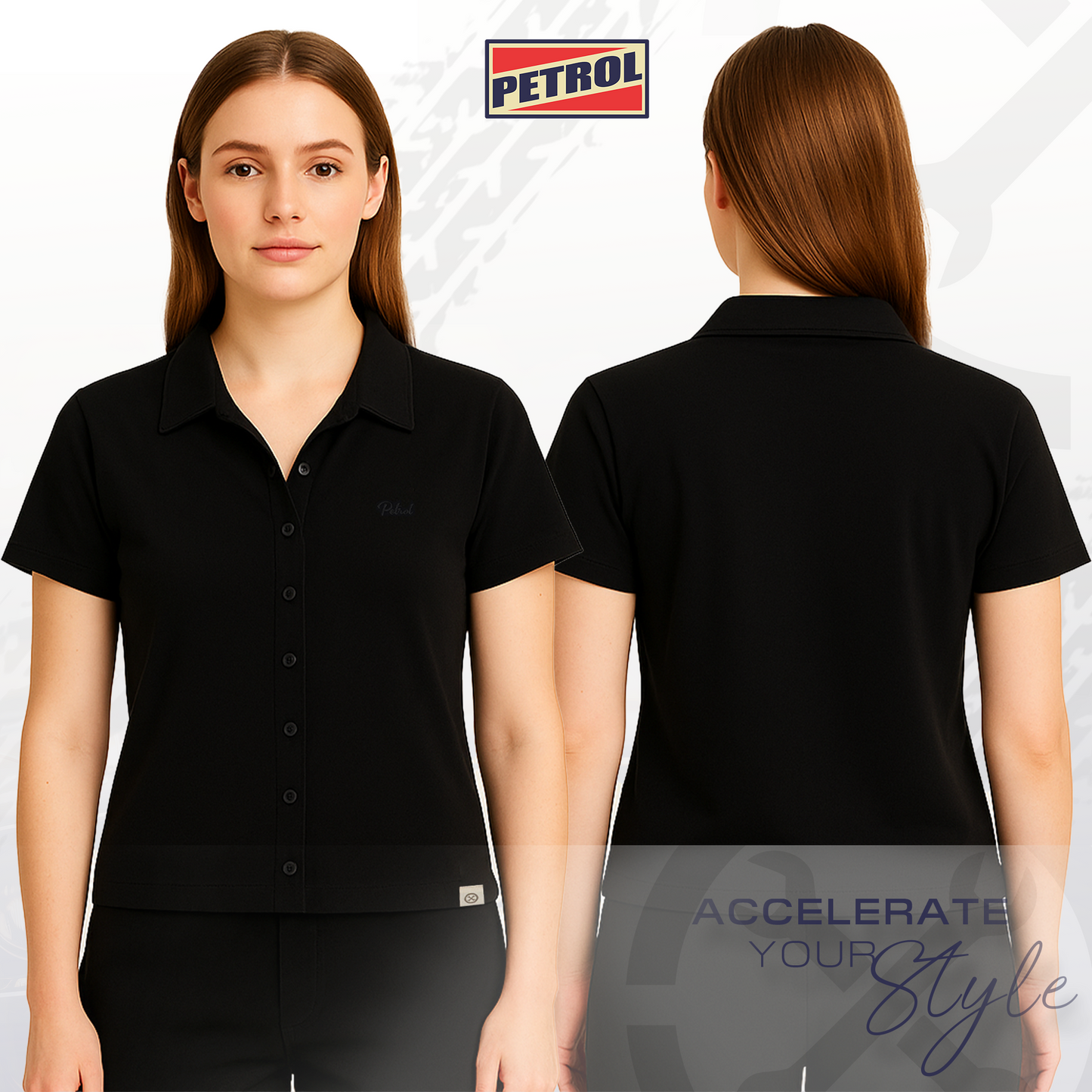 Petrol Ladies Basic Collared Crop Fitting 188848 (Black)