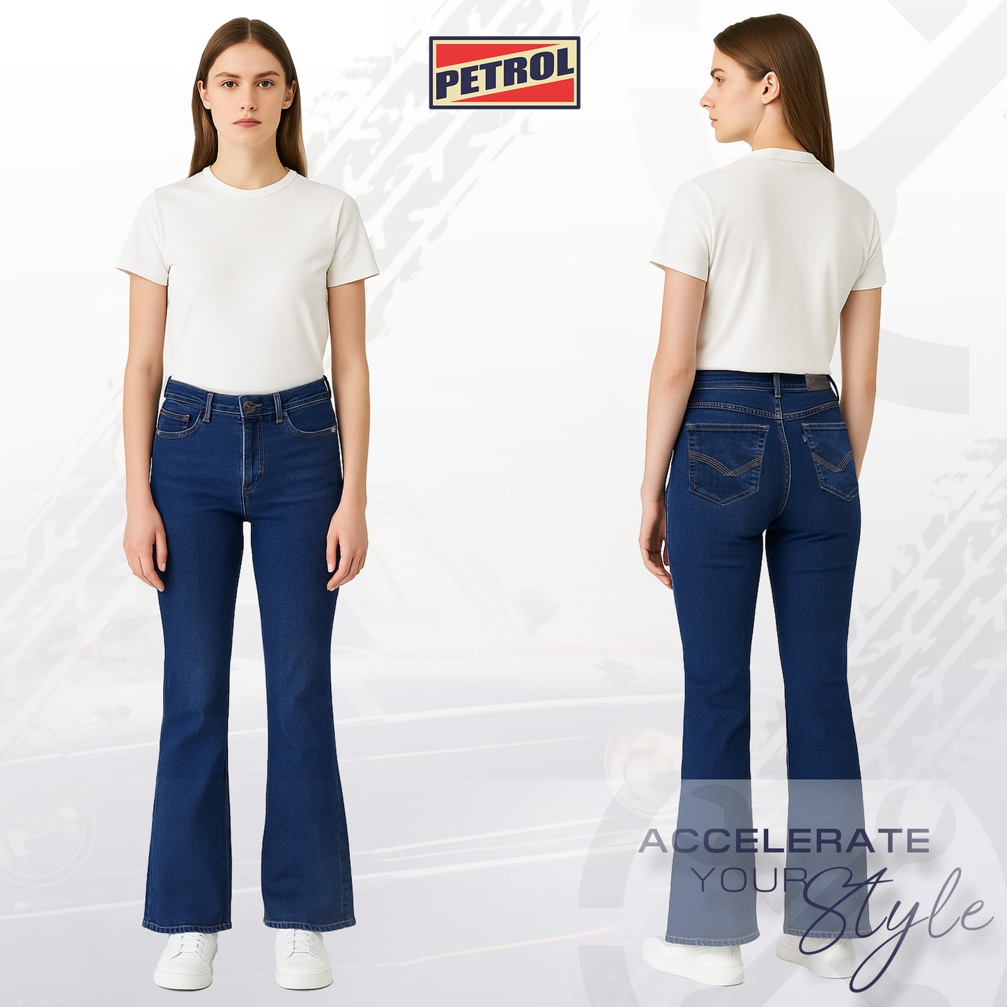 Petrol Ladies Basic Denim Flared Jeans Mid-Rise Fitting 191300-U (Dark Shade)