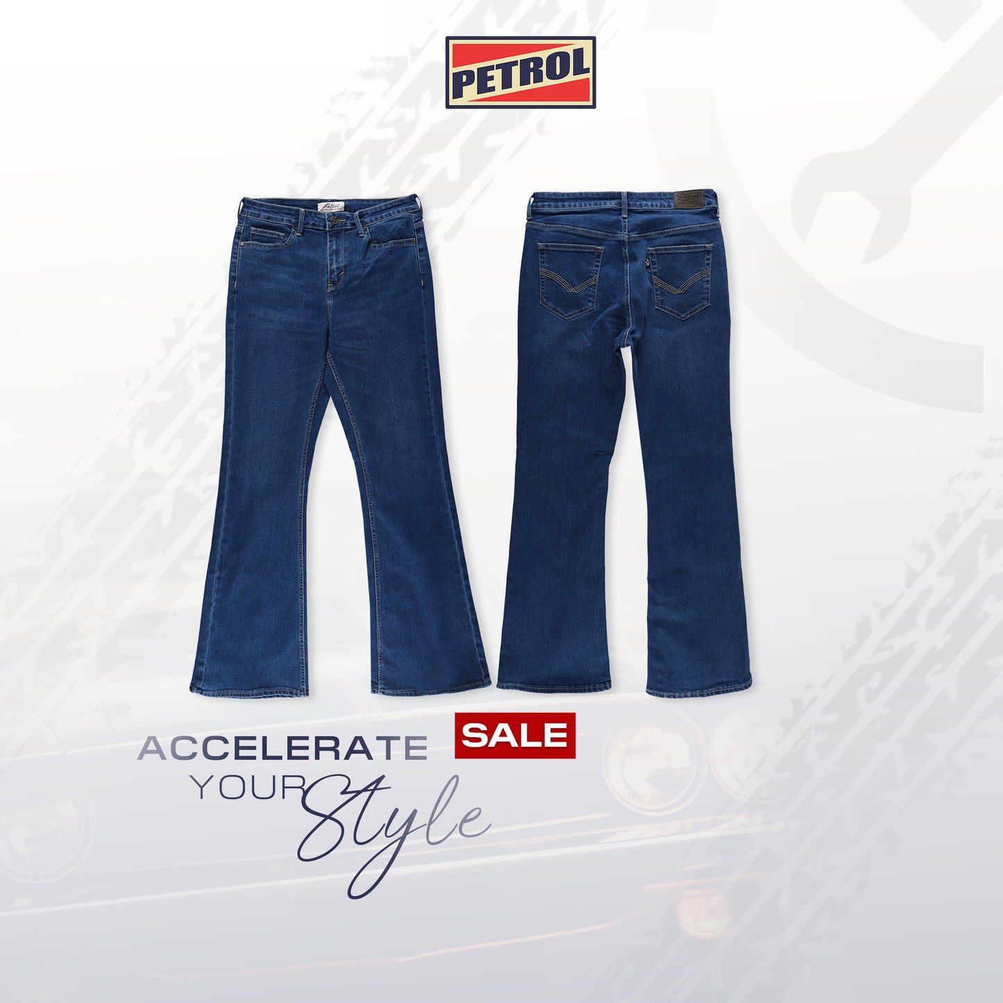 Petrol Ladies Basic Denim Flared Jeans Mid-Rise Fitting 191300-U (Dark Shade)