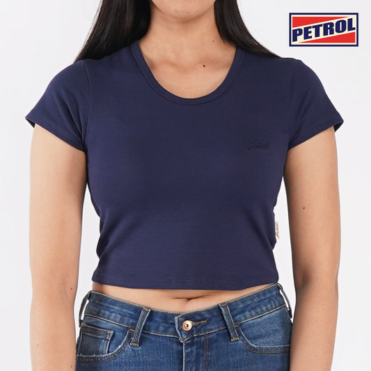 Petrol Basic Tees for Ladies Crop Top Shirt Trendy fashion Plain Missed Lycra Fabric Casual Top Peacoat T-shirt for Ladies 138518 (Peacoat)