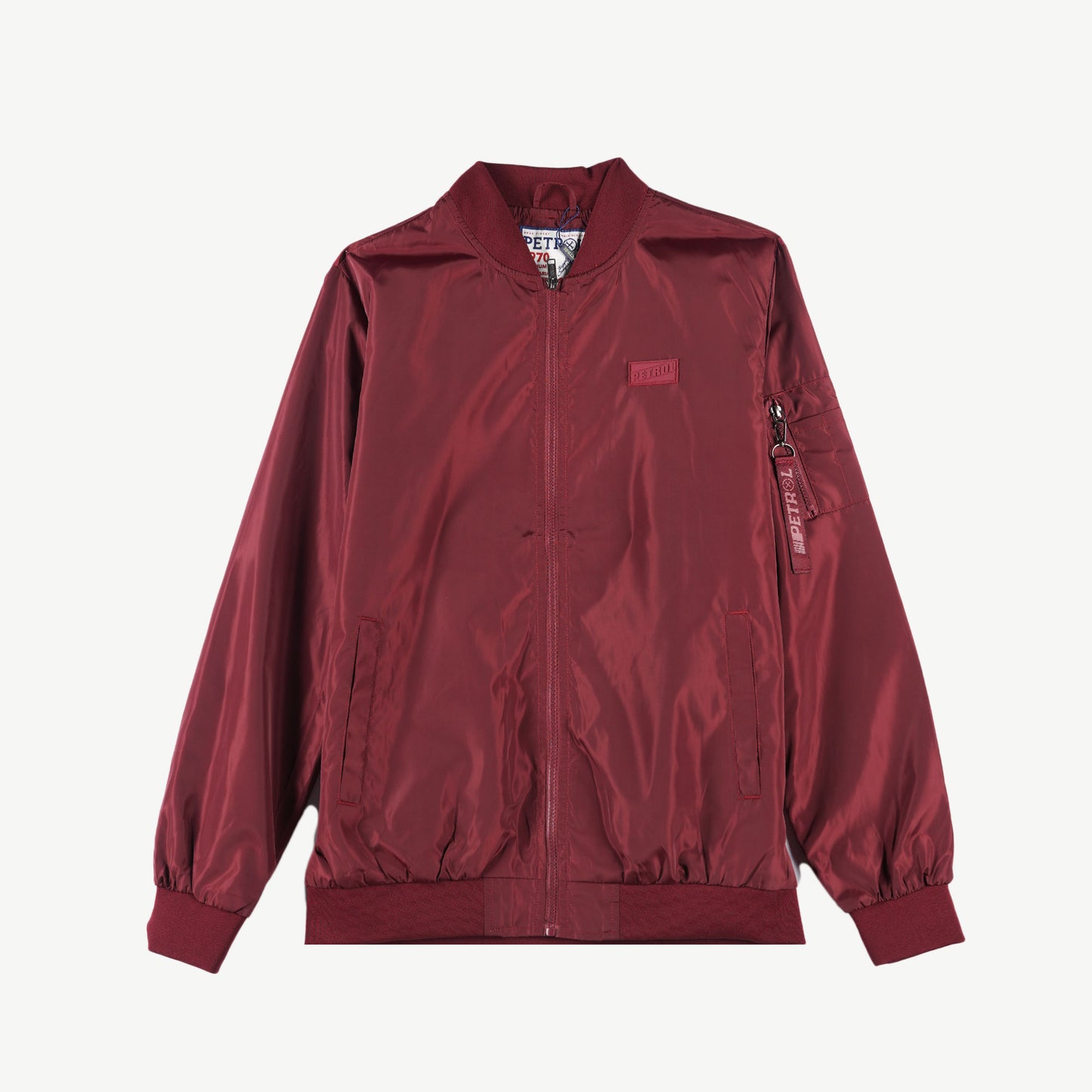 Petrol Basic Jacket for Men Regular Fitting Nylon Fabric Trendy fashion Casual Top Crimson Bomber Jacket for Men 116223 (Crimson)