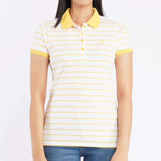Petrol Basic Collared Shirt for Ladies Regular Fitting Cotton Jersey Trendy fashion Casual Top Canary Polo shirt for Ladies 39786 (Canary)