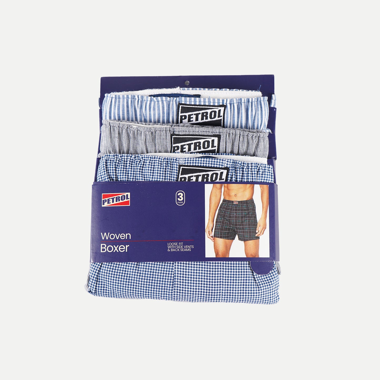 Petrol Men's Basic Accessories 3in1 Innerwear Cotton Fabric 3pcs Set Assorted 100% Premium Cotton Woven Boxer short for Men 113943 (Assorted)
