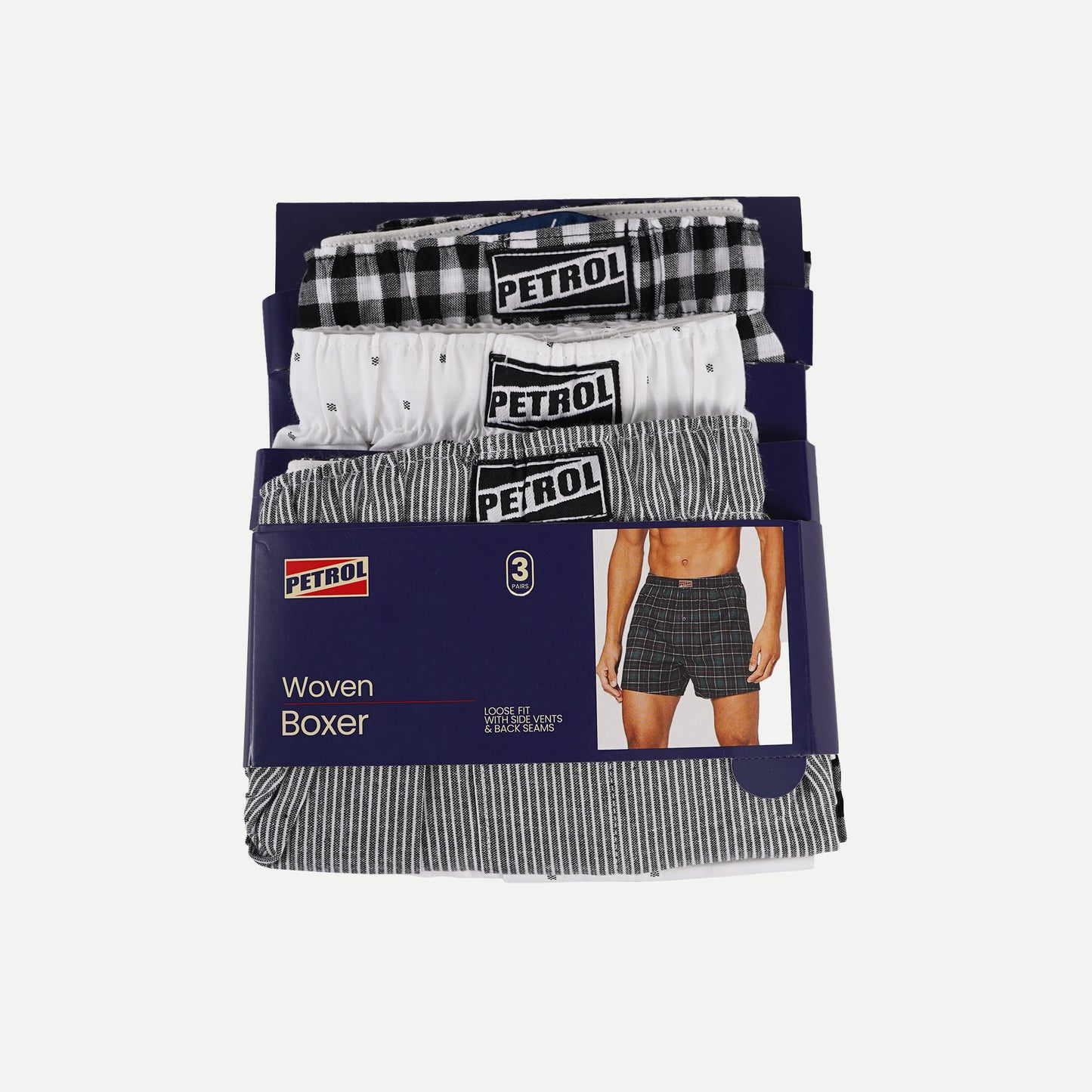 Petrol Men's Basic Accessories 3in1 Innerwear Cotton Fabric 3pcs Set Assorted 100% Premium Cotton Woven Boxer short for Men 114730 (Assorted)