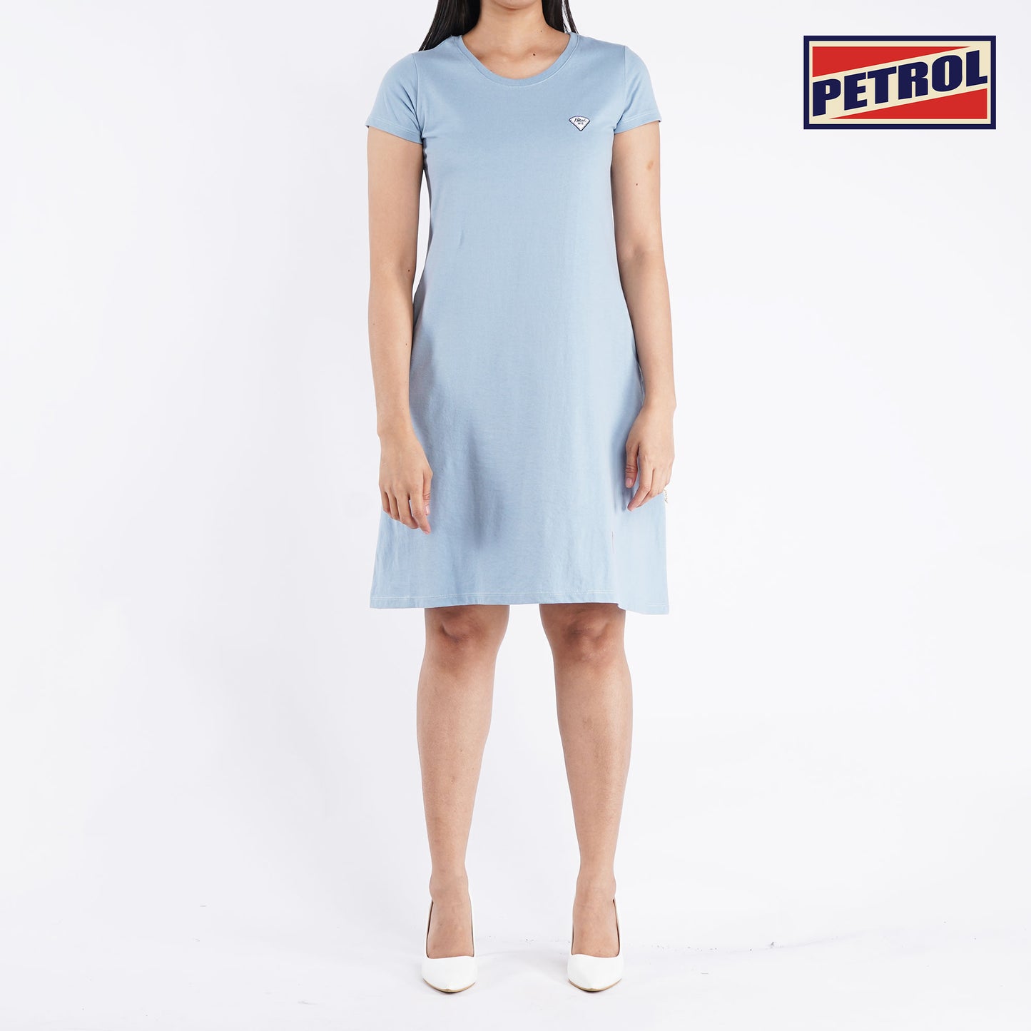Petrol Ladies' Modified Dress Regular Fitting Blouse CVC Jersey Fabric Trendy fashion Casual Top Smoke Blue Dress for Ladies 141665 (Smoke Blue)