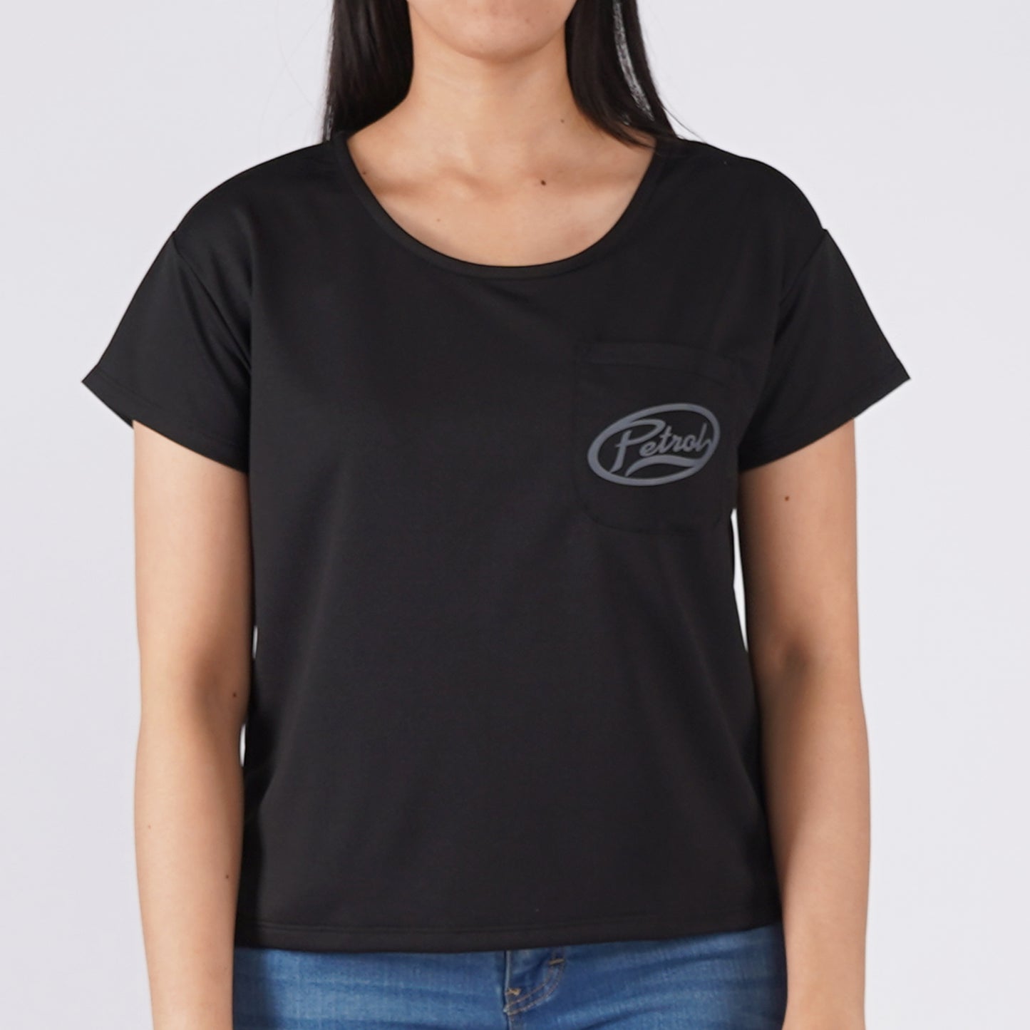Petrol Basic Tees for Ladies Boxy Fitting Shirt CVC Jersey Fabric Trendy fashion Casual Top Black T-shirt for Ladies 130331-U (Black)