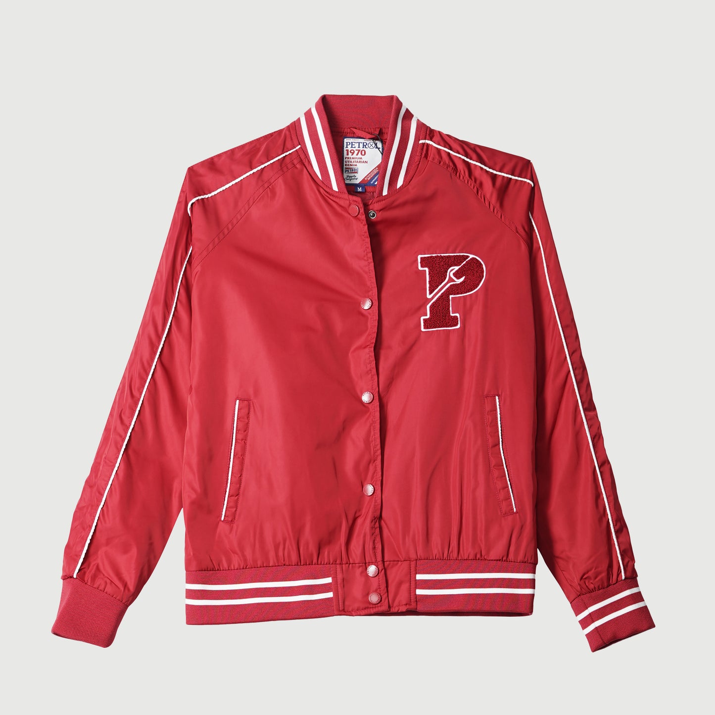 Petrol Basic Jacket for Ladies Regular Fitting Nylon Fabric Trendy fashion Casual Top Crimson Jacket for Ladies 130925 (Crimson)