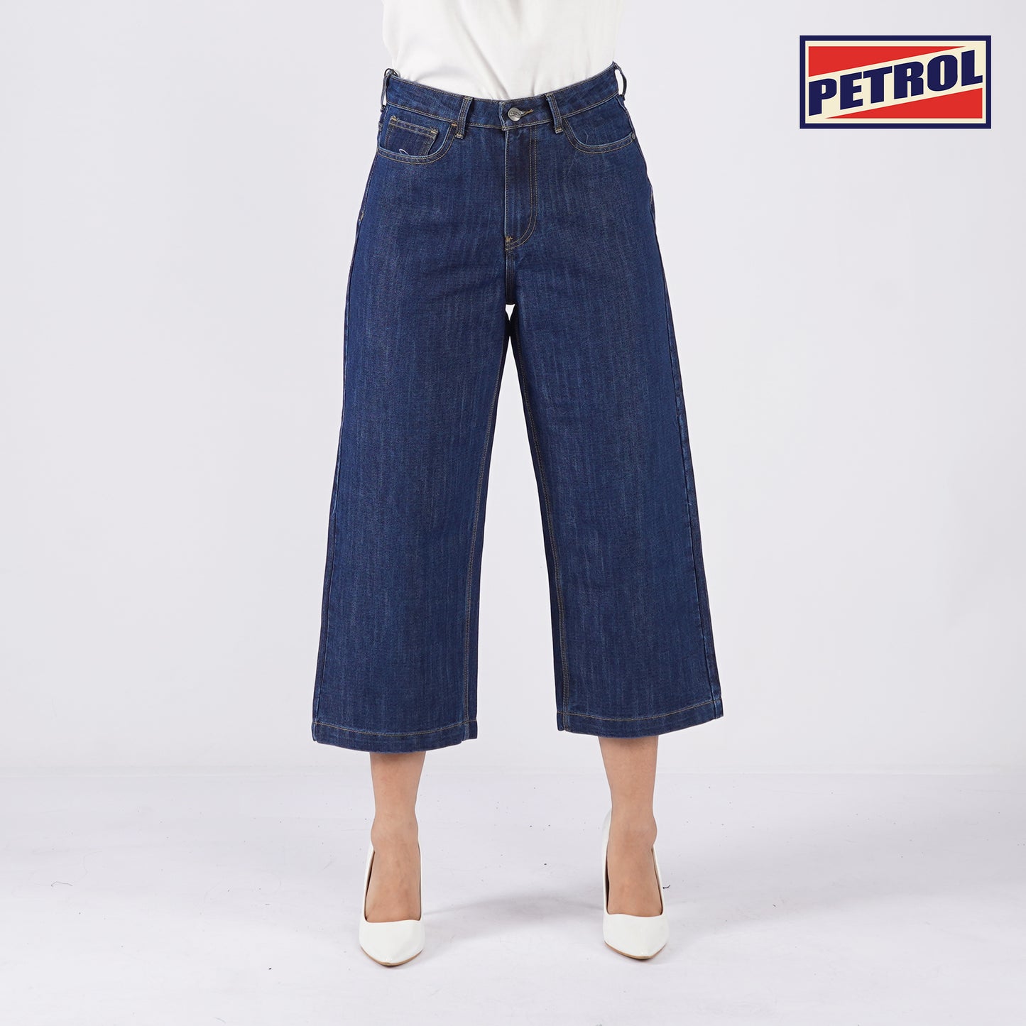 Petrol Ladies Basic Denim Culottes Pants Trendy Fashion High Quality Apparel Comfortable Casual Pants for Women Mid Waist 150547 (Dark Shade)