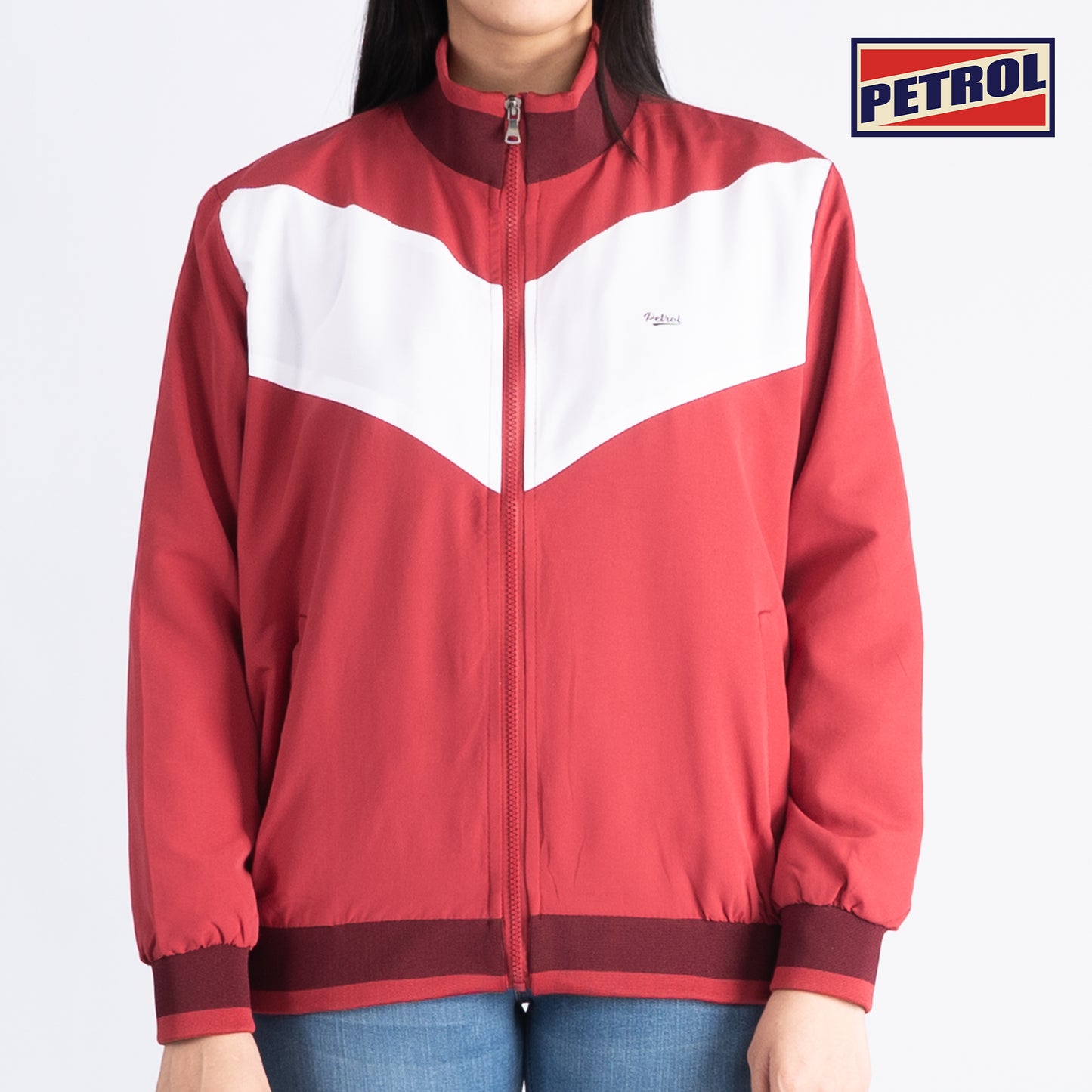 Petrol Basic Jacket for Ladies Relaxed Fitting Nylon Fabric Trendy fashion Casual Top Red Jacket for Ladies 130901 (Red)