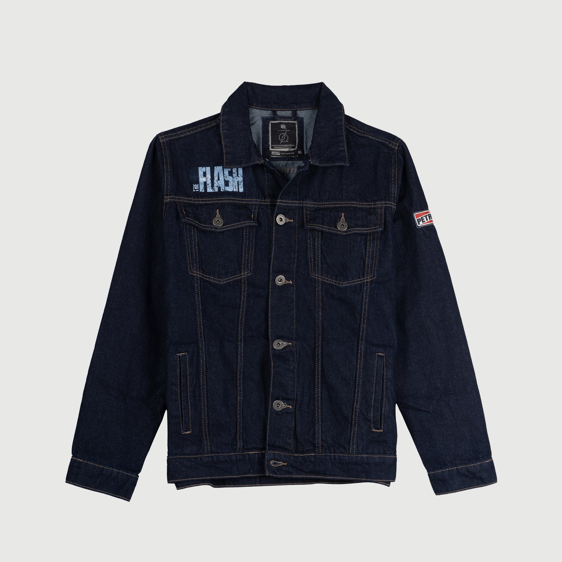 Petrol The Flash Men's Basic Denim Jacket With Back Print Graphic
