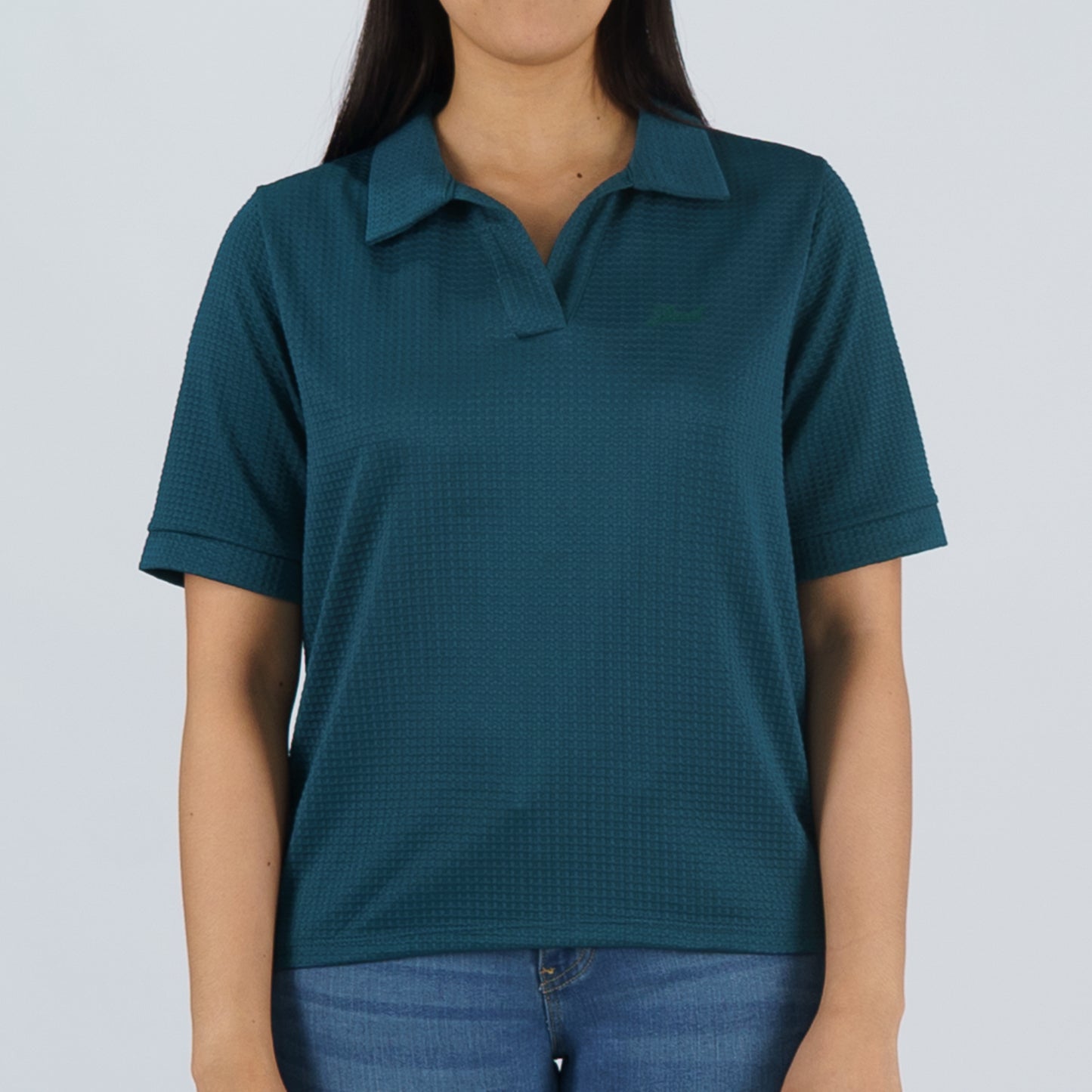 Petrol Basic Collared Shirt for Ladies Boxy Fitting Special Fabric Trendy fashion Casual Top Dark Green Polo shirt for Ladies 131240 (Dark Green)