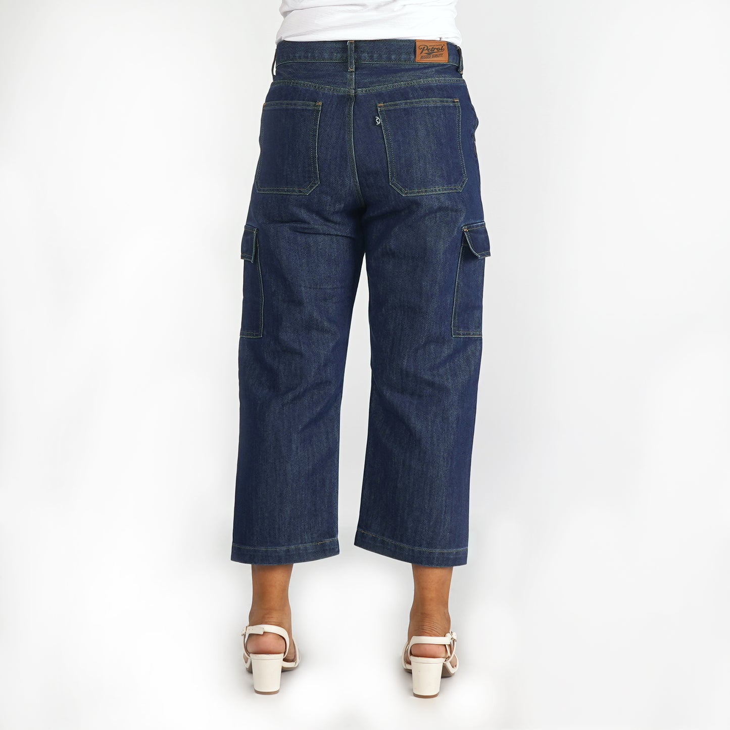Petrol Ladies Basic Denim Cargo Jeans for Ladies Trendy Fashion High Quality Apparel Comfortable Casual Cargo Pants for Ladies Mid Waist 151712 (Dark Shade)